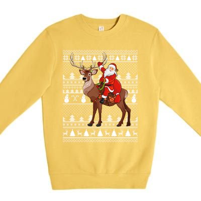 Deer Xmas Holiday Ugly Santa Riding Deer Christmas Funny Gift Premium Crewneck Sweatshirt