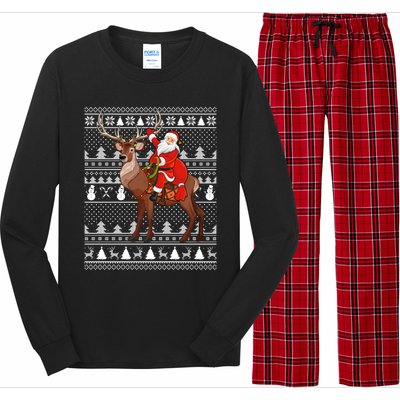 Deer Xmas Holiday Ugly Santa Riding Deer Christmas Funny Gift Long Sleeve Pajama Set