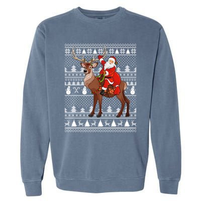 Deer Xmas Holiday Ugly Santa Riding Deer Christmas Funny Gift Garment-Dyed Sweatshirt