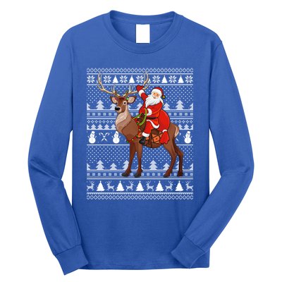 Deer Xmas Holiday Ugly Santa Riding Deer Christmas Funny Gift Long Sleeve Shirt