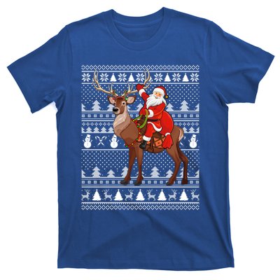 Deer Xmas Holiday Ugly Santa Riding Deer Christmas Funny Gift T-Shirt