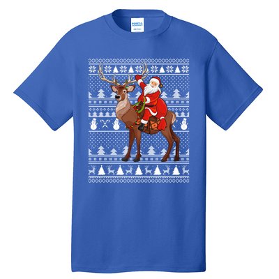 Deer Xmas Holiday Ugly Santa Riding Deer Christmas Funny Gift Tall T-Shirt