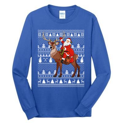 Deer Xmas Holiday Ugly Santa Riding Deer Christmas Funny Gift Tall Long Sleeve T-Shirt