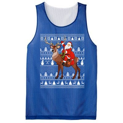 Deer Xmas Holiday Ugly Santa Riding Deer Christmas Funny Gift Mesh Reversible Basketball Jersey Tank