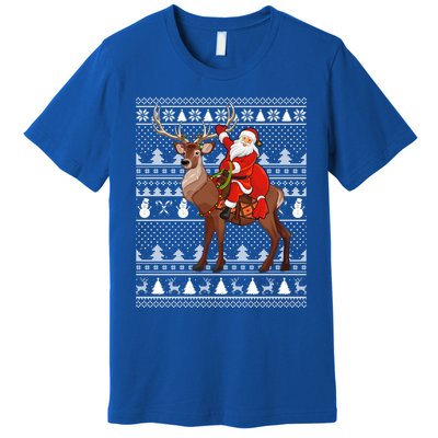 Deer Xmas Holiday Ugly Santa Riding Deer Christmas Funny Gift Premium T-Shirt