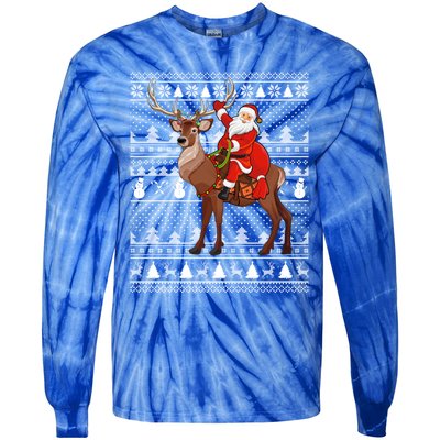 Deer Xmas Holiday Ugly Santa Riding Deer Christmas Funny Gift Tie-Dye Long Sleeve Shirt