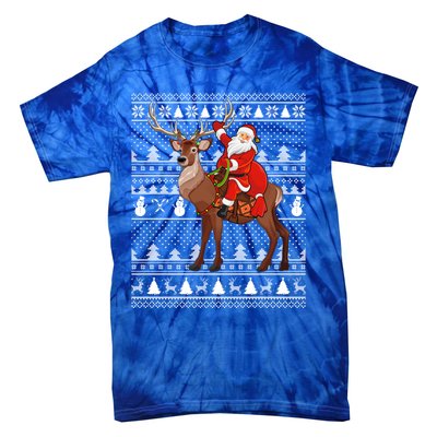 Deer Xmas Holiday Ugly Santa Riding Deer Christmas Funny Gift Tie-Dye T-Shirt