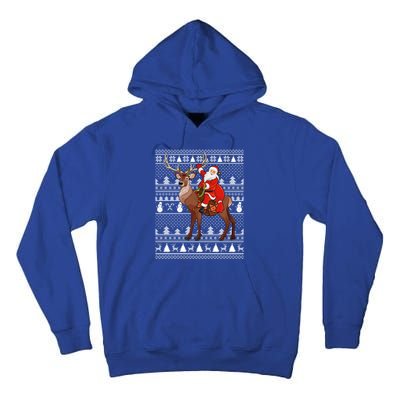 Deer Xmas Holiday Ugly Santa Riding Deer Christmas Funny Gift Tall Hoodie