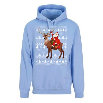 Deer Xmas Holiday Ugly Santa Riding Deer Christmas Funny Gift Unisex Surf Hoodie