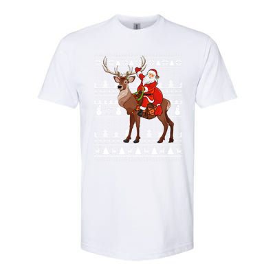 Deer Xmas Holiday Ugly Santa Riding Deer Christmas Funny Gift Softstyle CVC T-Shirt