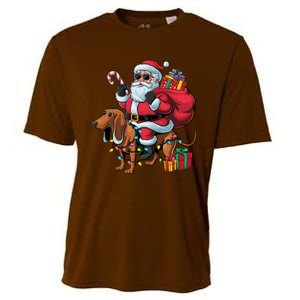 Dachshund Xmas Lighting Santa Riding Dachshund Dog Christmas Cooling Performance Crew T-Shirt