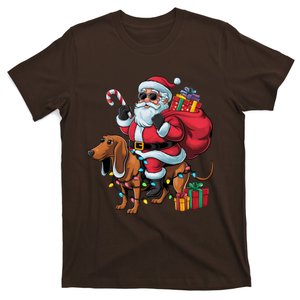 Dachshund Xmas Lighting Santa Riding Dachshund Dog Christmas T-Shirt