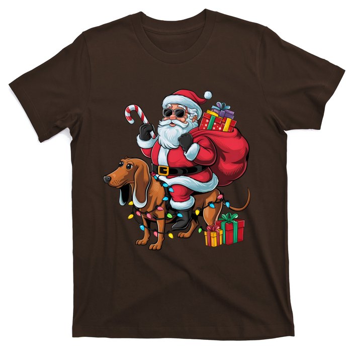 Dachshund Xmas Lighting Santa Riding Dachshund Dog Christmas T-Shirt