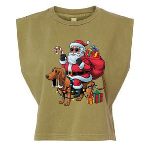 Dachshund Xmas Lighting Santa Riding Dachshund Dog Christmas Garment-Dyed Women's Muscle Tee