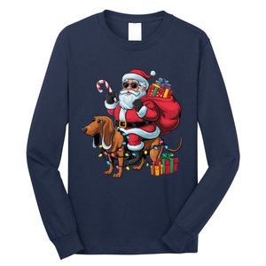 Dachshund Xmas Lighting Santa Riding Dachshund Dog Christmas Long Sleeve Shirt