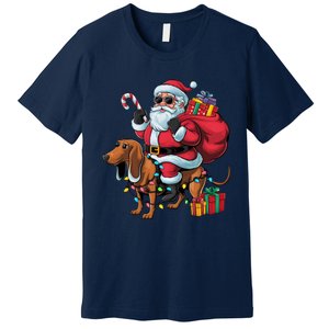 Dachshund Xmas Lighting Santa Riding Dachshund Dog Christmas Premium T-Shirt