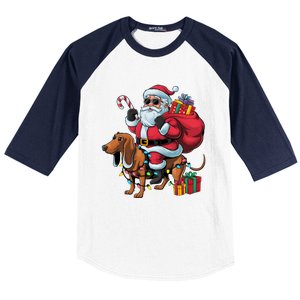 Dachshund Xmas Lighting Santa Riding Dachshund Dog Christmas Baseball Sleeve Shirt