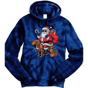 Dachshund Xmas Lighting Santa Riding Dachshund Dog Christmas Tie Dye Hoodie