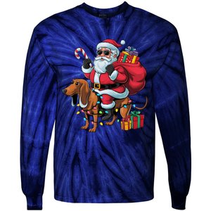 Dachshund Xmas Lighting Santa Riding Dachshund Dog Christmas Tie-Dye Long Sleeve Shirt