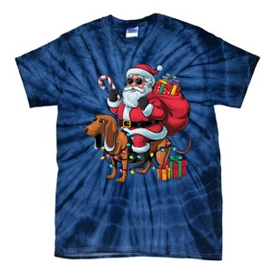 Dachshund Xmas Lighting Santa Riding Dachshund Dog Christmas Tie-Dye T-Shirt