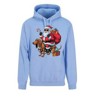 Dachshund Xmas Lighting Santa Riding Dachshund Dog Christmas Unisex Surf Hoodie