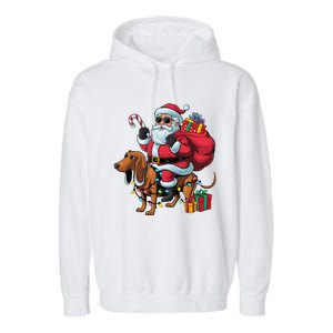 Dachshund Xmas Lighting Santa Riding Dachshund Dog Christmas Garment-Dyed Fleece Hoodie