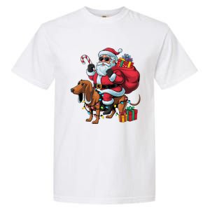 Dachshund Xmas Lighting Santa Riding Dachshund Dog Christmas Garment-Dyed Heavyweight T-Shirt