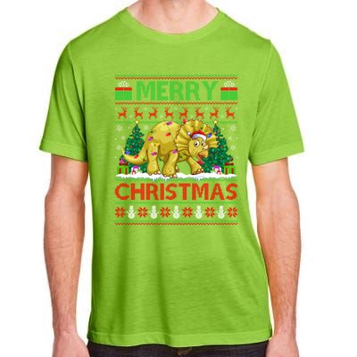 Dinosaur Xmas Lighting Santa Hat Ugly Triceratops Christmas Gift Adult ChromaSoft Performance T-Shirt