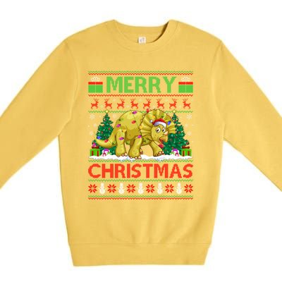 Dinosaur Xmas Lighting Santa Hat Ugly Triceratops Christmas Gift Premium Crewneck Sweatshirt