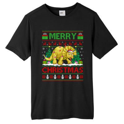 Dinosaur Xmas Lighting Santa Hat Ugly Triceratops Christmas Gift Tall Fusion ChromaSoft Performance T-Shirt