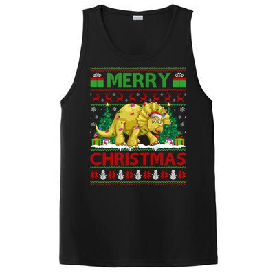 Dinosaur Xmas Lighting Santa Hat Ugly Triceratops Christmas Gift PosiCharge Competitor Tank