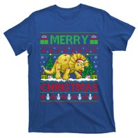 Dinosaur Xmas Lighting Santa Hat Ugly Triceratops Christmas Gift T-Shirt