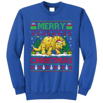 Dinosaur Xmas Lighting Santa Hat Ugly Triceratops Christmas Gift Tall Sweatshirt