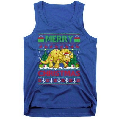 Dinosaur Xmas Lighting Santa Hat Ugly Triceratops Christmas Gift Tank Top