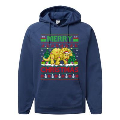 Dinosaur Xmas Lighting Santa Hat Ugly Triceratops Christmas Gift Performance Fleece Hoodie