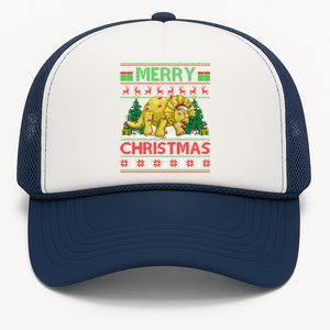 Dinosaur Xmas Lighting Santa Hat Ugly Triceratops Christmas Gift Trucker Hat