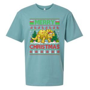 Dinosaur Xmas Lighting Santa Hat Ugly Triceratops Christmas Gift Sueded Cloud Jersey T-Shirt