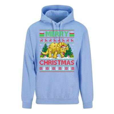 Dinosaur Xmas Lighting Santa Hat Ugly Triceratops Christmas Gift Unisex Surf Hoodie