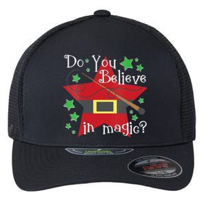 Do You Believe In Magic Santa Claus Wand Stars Vneck Flexfit Unipanel Trucker Cap