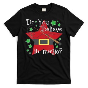 Do You Believe In Magic Santa Claus Wand Stars Vneck T-Shirt