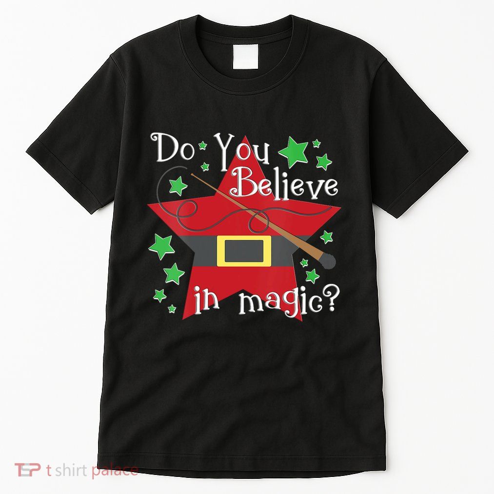 Do You Believe In Magic Santa Claus Wand Stars Vneck Tall T-Shirt