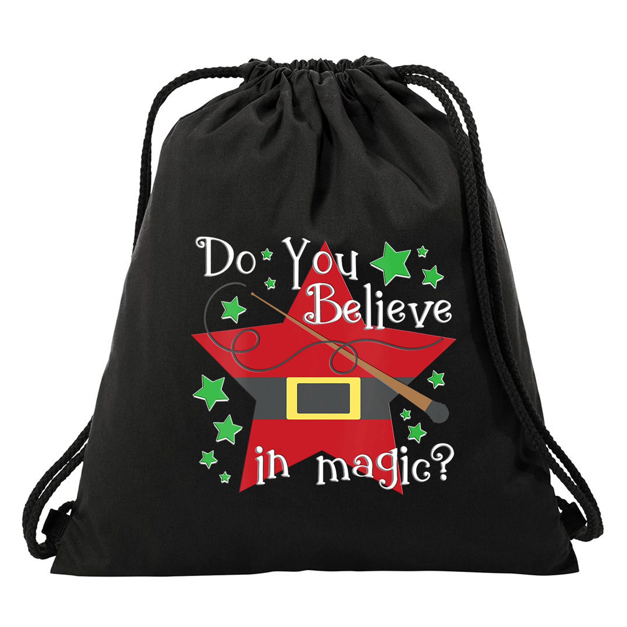 Do You Believe In Magic Santa Claus Wand Stars Vneck Drawstring Bag