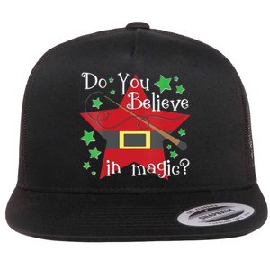 Do You Believe In Magic Santa Claus Wand Stars Vneck Flat Bill Trucker Hat