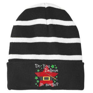 Do You Believe In Magic Santa Claus Wand Stars Vneck Striped Beanie with Solid Band