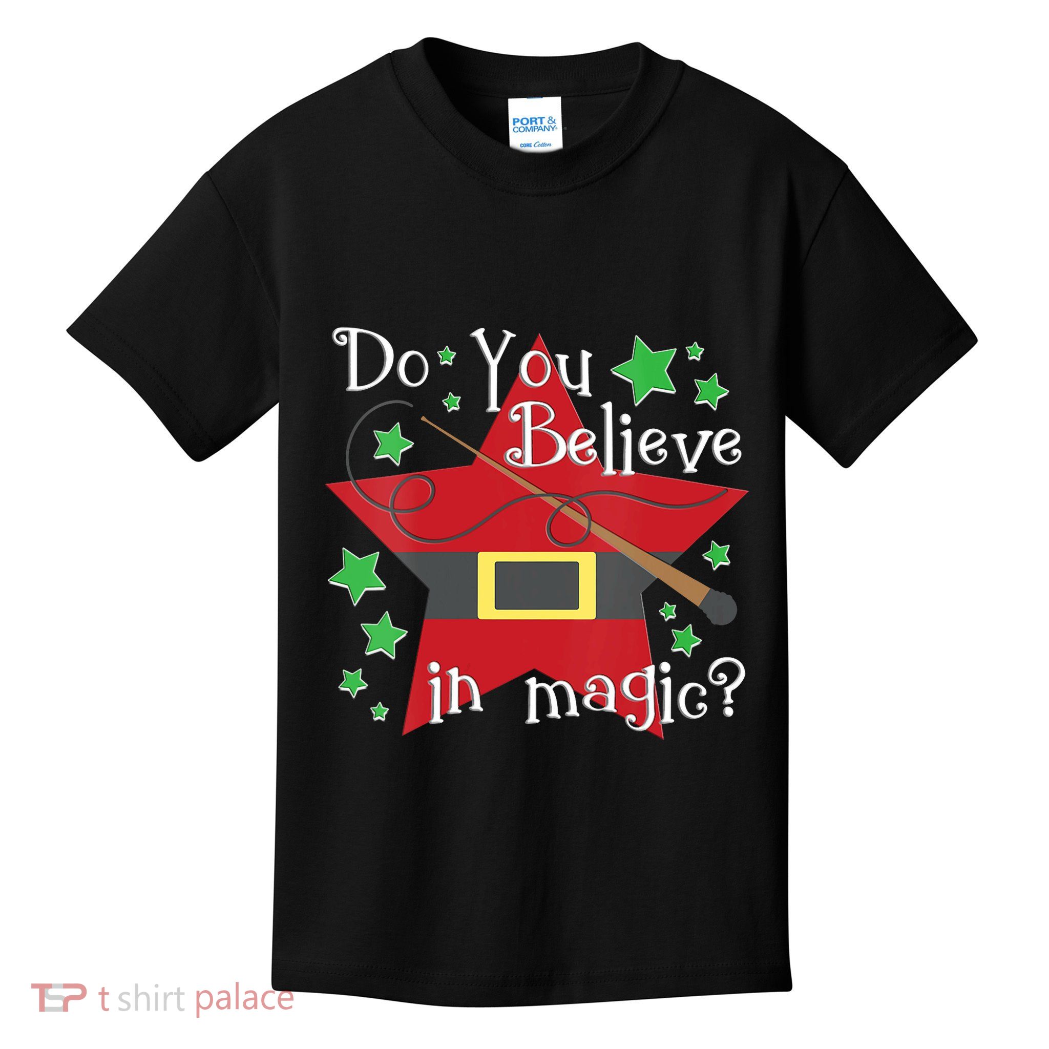 Do You Believe In Magic Santa Claus Wand Stars Vneck Kids T-Shirt