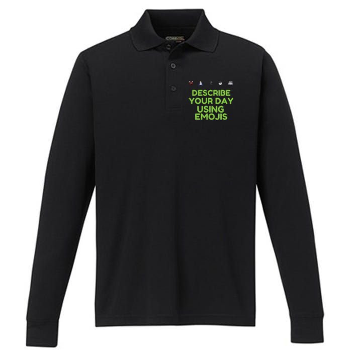 Describe Your Day Using Emojis Performance Long Sleeve Polo