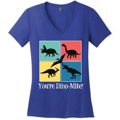 Dinosaur You're Dinogiftmite Funny S Dino Meaningful Gift Women's V-Neck T-Shirt