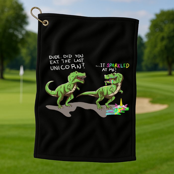 Did You Eat The Last Unicorn It Sparkled At Me! Dinosaur Golf Towel