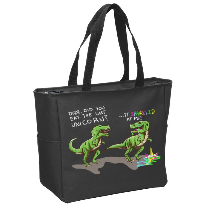 Did You Eat The Last Unicorn It Sparkled At Me! Dinosaur Zip Tote Bag