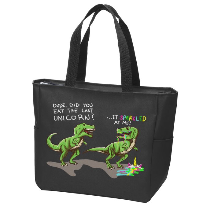Did You Eat The Last Unicorn It Sparkled At Me! Dinosaur Zip Tote Bag